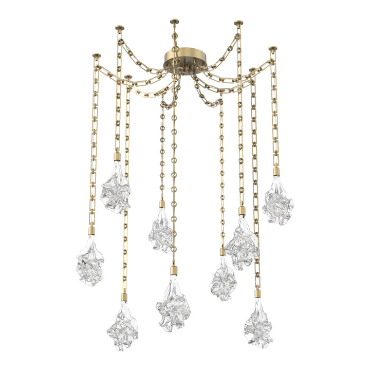 Blossom Swag Chandelier by Hammerton Studio in Gilded Brass with Clear Blossom glass on Diamond Chain (9 Lights)