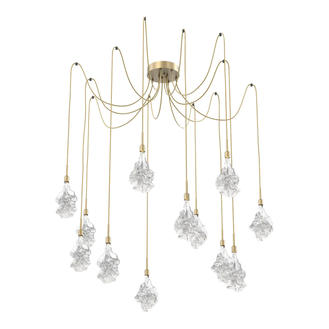 Blossom Swag Chandelier by Hammerton Studio in Gilded Brass with Clear Blossom glass on adjustable cord (12 Lights)