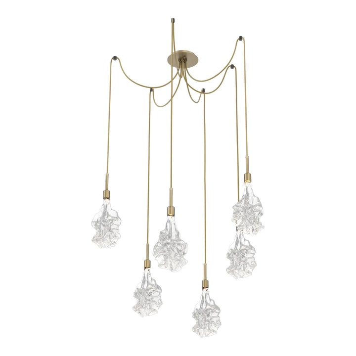 Blossom Swag Chandelier by Hammerton Studio in Gilded Brass with Clear Blossom glass on adjustable cord (6 Lights)