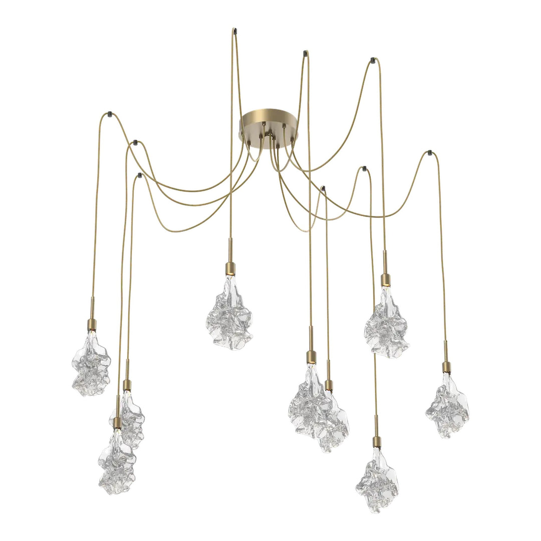 Blossom Swag Chandelier by Hammerton Studio in Gilded Brass with Clear Blossom glass on adjustable cord (9 Lights)