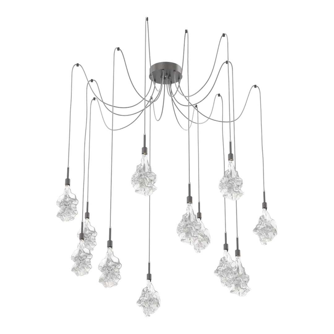Blossom Swag Chandelier by Hammerton Studio in Graphite with Clear Blossom glass on adjustable cord (12 Lights)