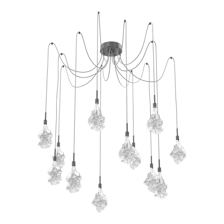 Blossom Swag Chandelier by Hammerton Studio in Graphite with Clear Blossom glass on adjustable cord (12 Lights)