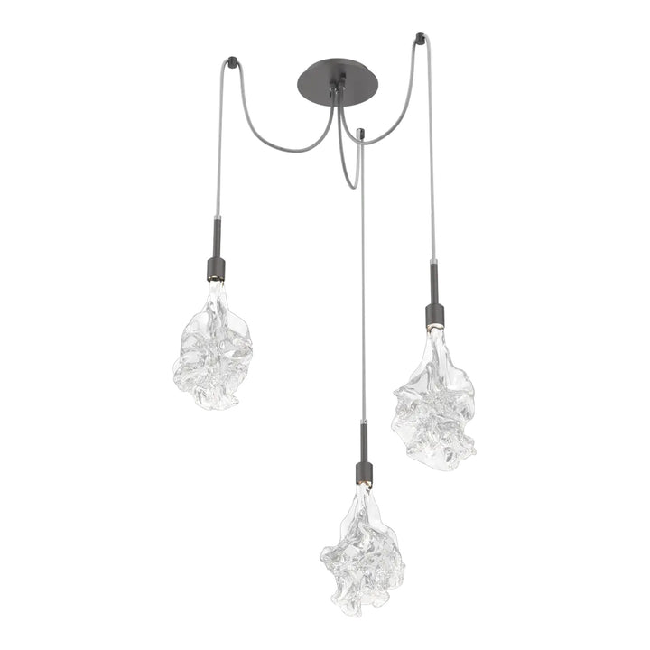 Blossom Swag Chandelier by Hammerton Studio in Graphite with Clear Blossom glass on adjustable cord (3 Lights)