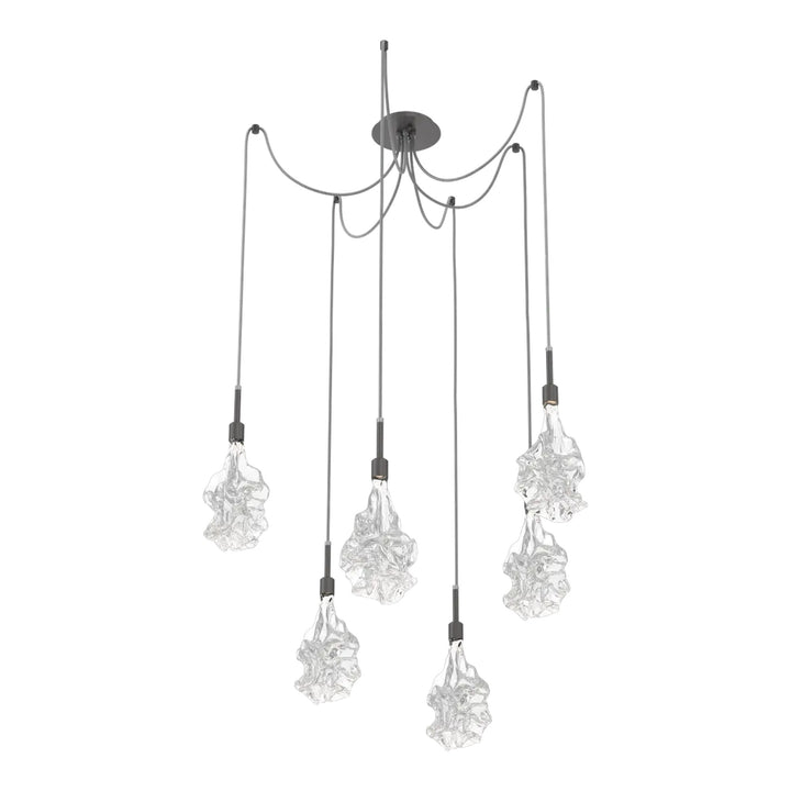 Blossom Swag Chandelier by Hammerton Studio in Graphite with Clear Blossom glass on adjustable cord (6 Lights)