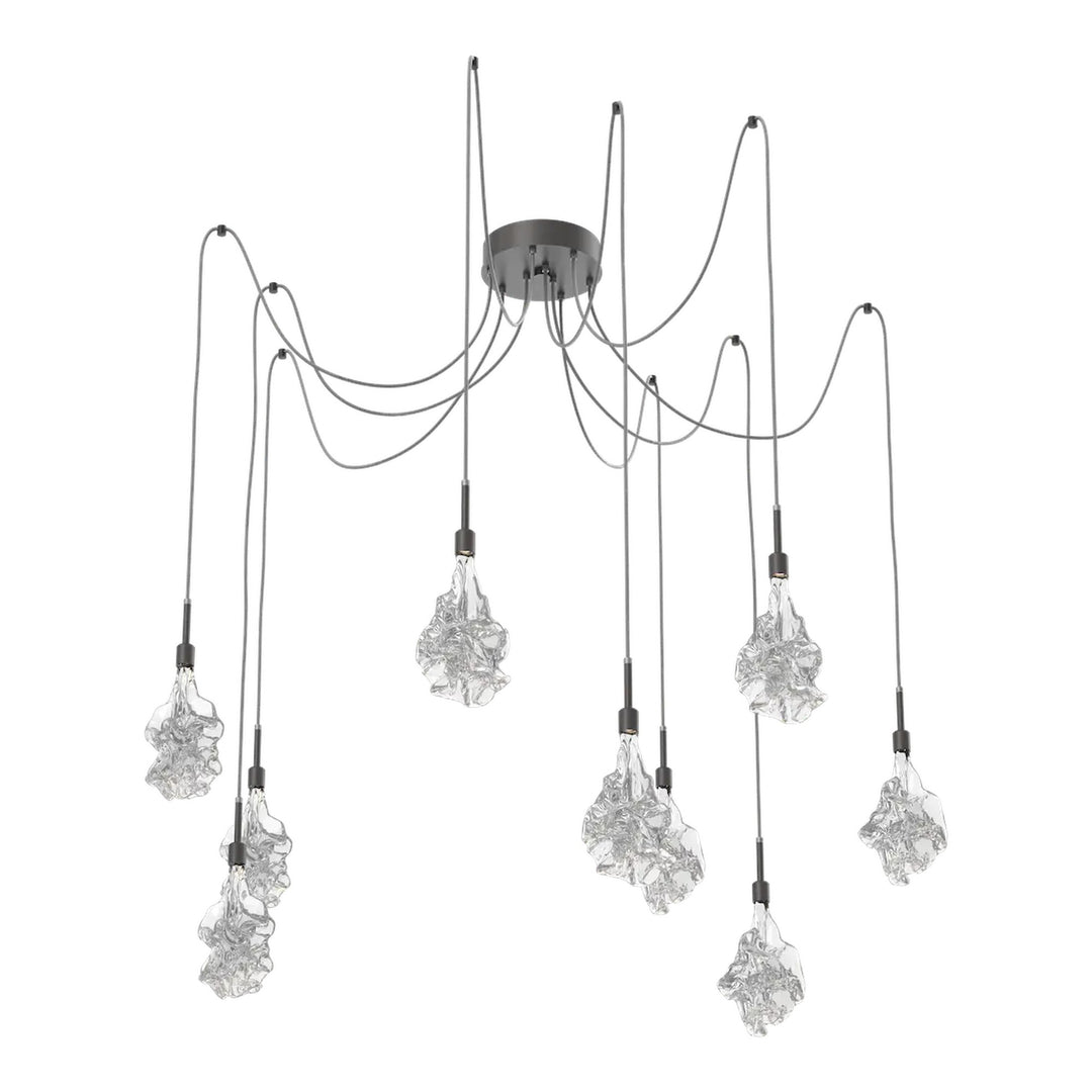 Blossom Swag Chandelier by Hammerton Studio in Graphite with Clear Blossom glass on adjustable cord (9 Lights)