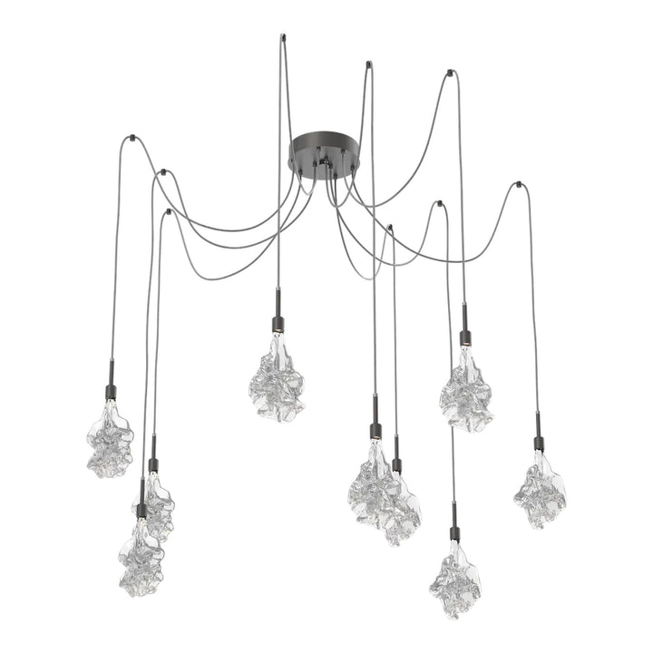 Blossom Swag Chandelier by Hammerton Studio in Graphite with Clear Blossom glass on adjustable cord (9 Lights)