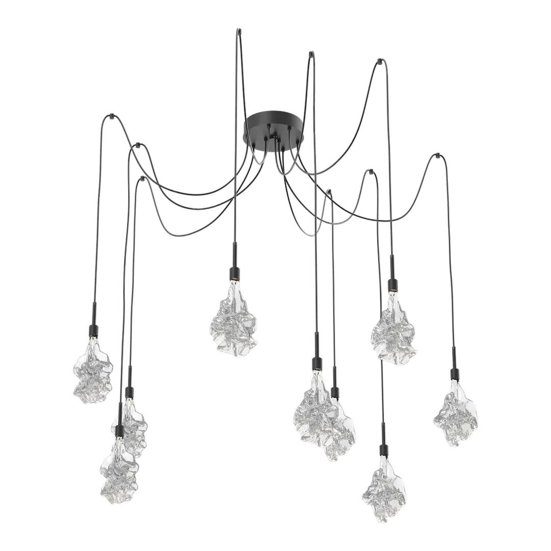 Blossom Swag Chandelier by Hammerton Studio in Matte Black with Clear Blossom glass on adjustable cord (9 Lights)