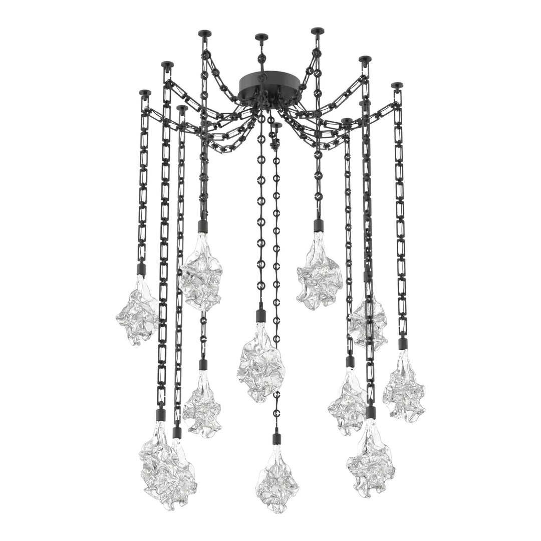 Blossom Swag Chandelier by Hammerton Studio in Matte Black with Clear Blossom glass on Diamond Chain (12 Lights)