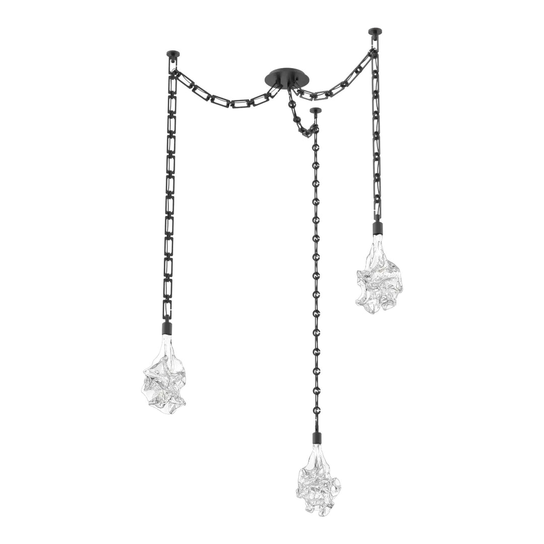 Blossom Swag Chandelier by Hammerton Studio in Matte Black with Clear Blossom glass on Diamond Chain (3 Lights)