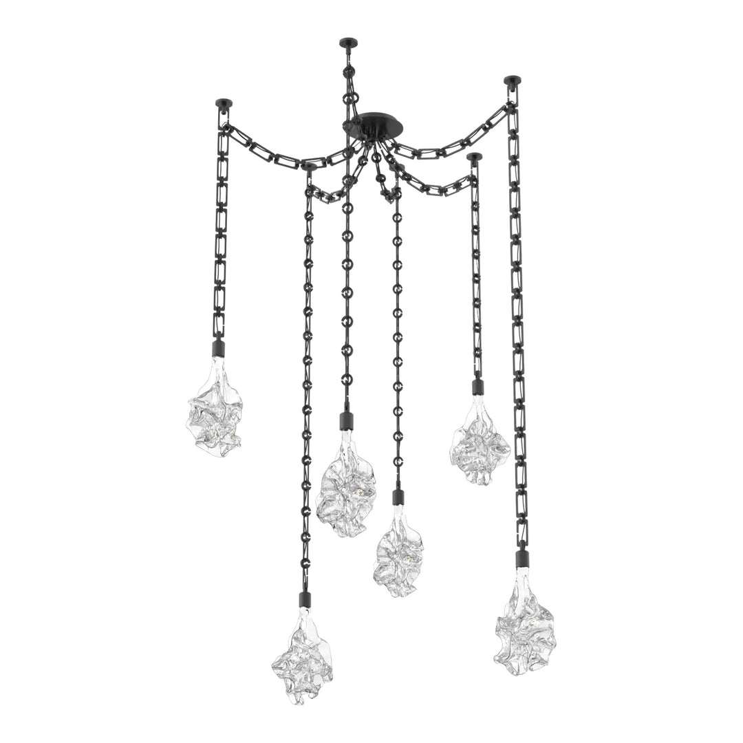 Blossom Swag Chandelier by Hammerton Studio in Matte Black with Clear Blossom glass on Diamond Chain (6 Lights)