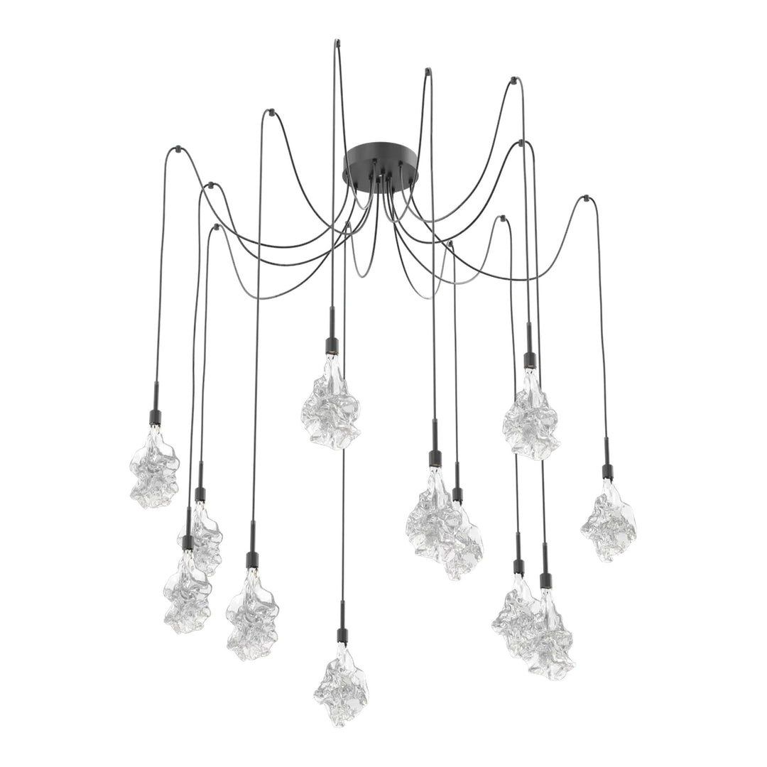 Blossom Swag Chandelier by Hammerton Studio in Matte Black with Clear Blossom glass on adjustable cord (12 Lights)