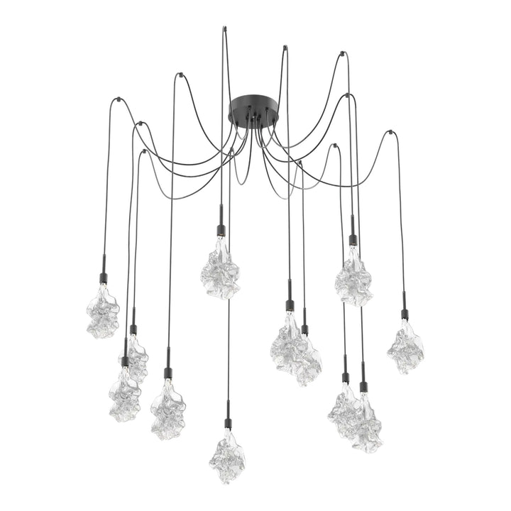 Blossom Swag Chandelier by Hammerton Studio in Matte Black with Clear Blossom glass on adjustable cord (12 Lights)