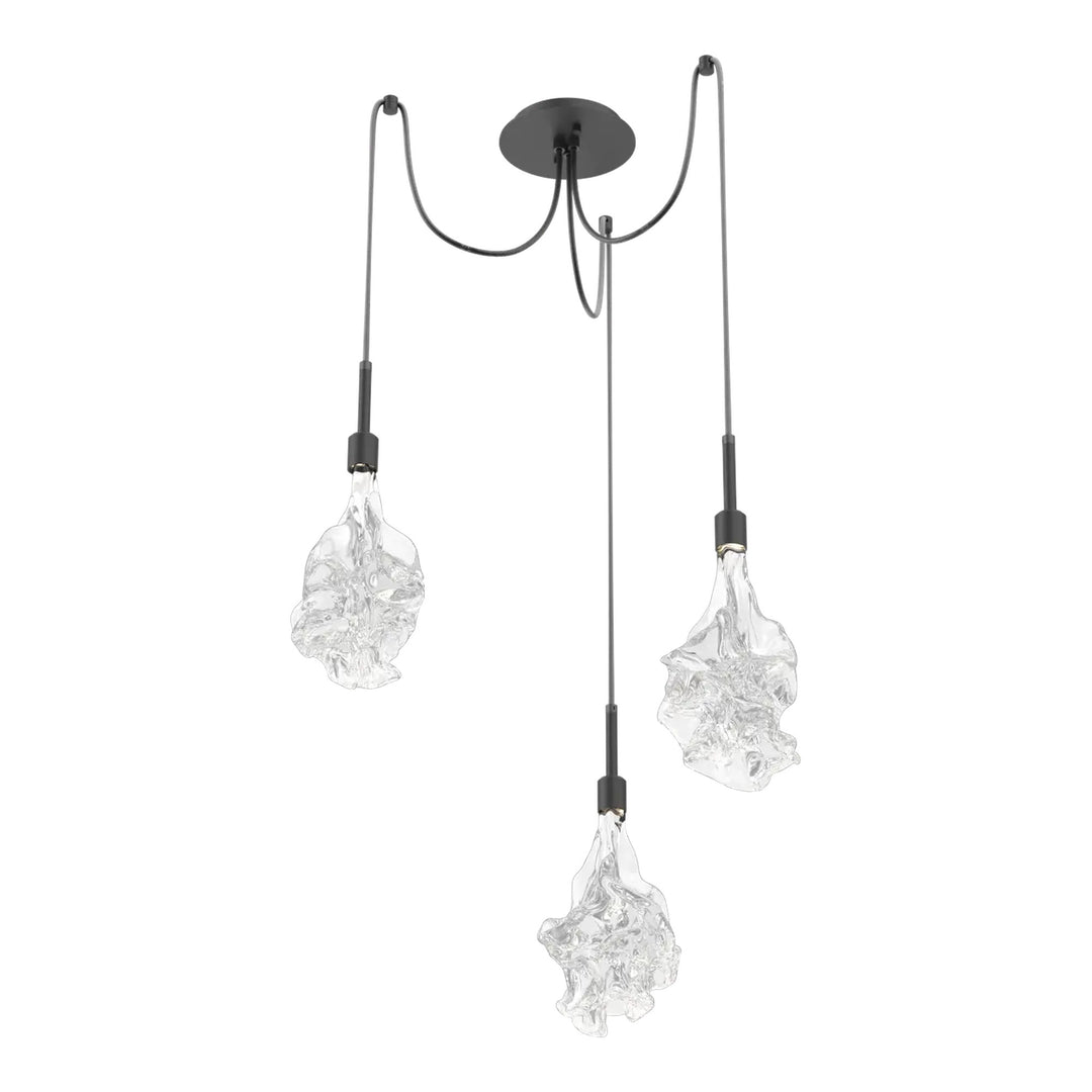 Blossom Swag Chandelier by Hammerton Studio in Matte Black with Clear Blossom glass on adjustable cord (3 Lights)