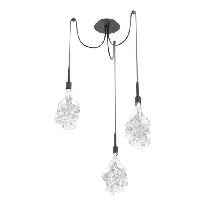 Blossom Swag Chandelier by Hammerton Studio in Matte Black with Clear Blossom glass on adjustable cord (3 Lights)