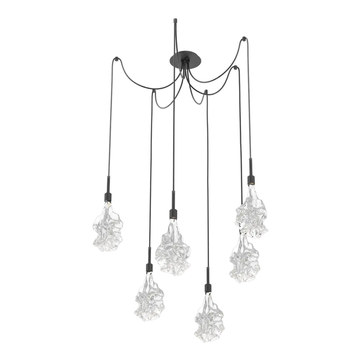 Blossom Swag Chandelier by Hammerton Studio in Matte Black with Clear Blossom glass on adjustable cord (6 Lights)