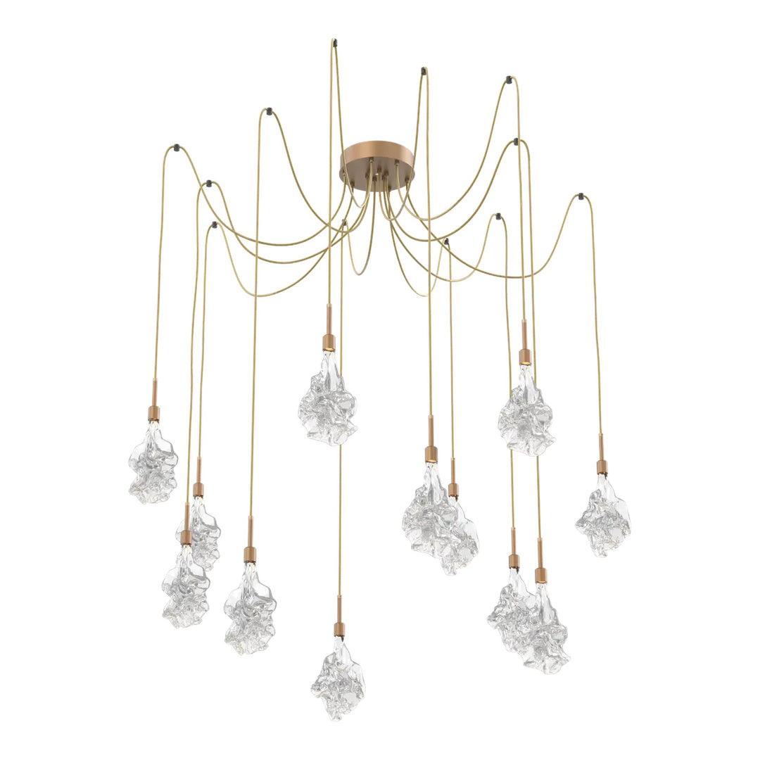 Blossom Swag Chandelier by Hammerton Studio in Novel Brass with Clear Blossom glass on adjustable cord (12 Lights)