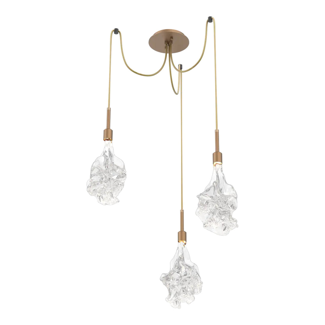 Blossom Swag Chandelier by Hammerton Studio in Novel Brass with Clear Blossom glass on adjustable cord (3 Lights)