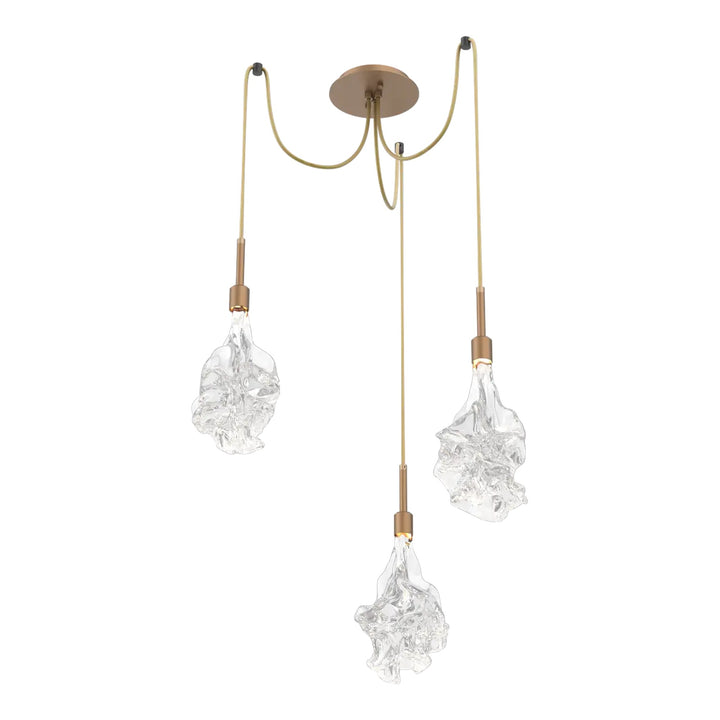 Blossom Swag Chandelier by Hammerton Studio in Novel Brass with Clear Blossom glass on adjustable cord (3 Lights)