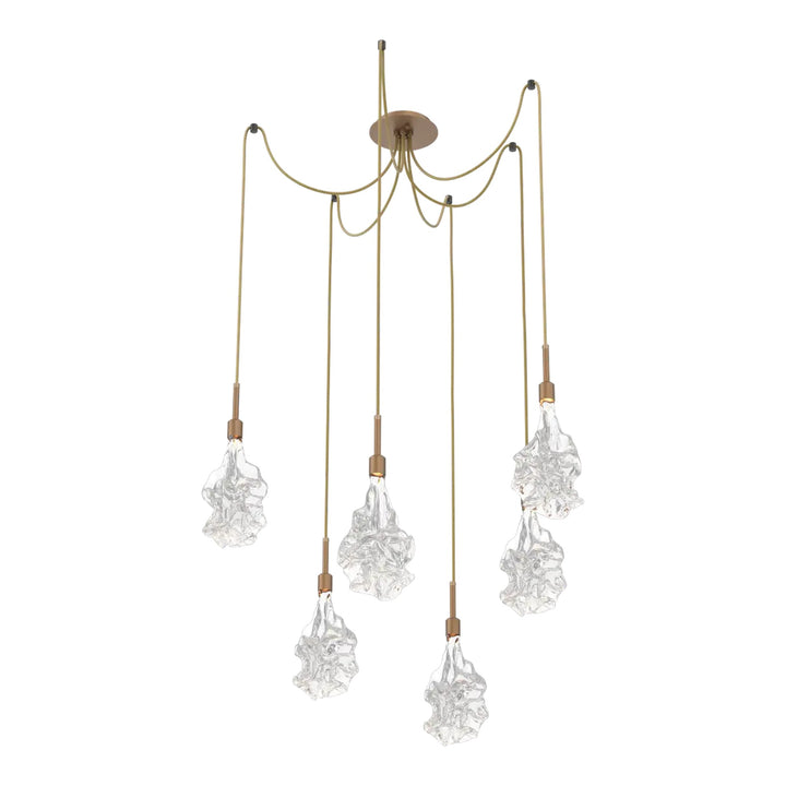 Blossom Swag Chandelier by Hammerton Studio in Novel Brass with Clear Blossom glass on adjustable cord (6 Lights)