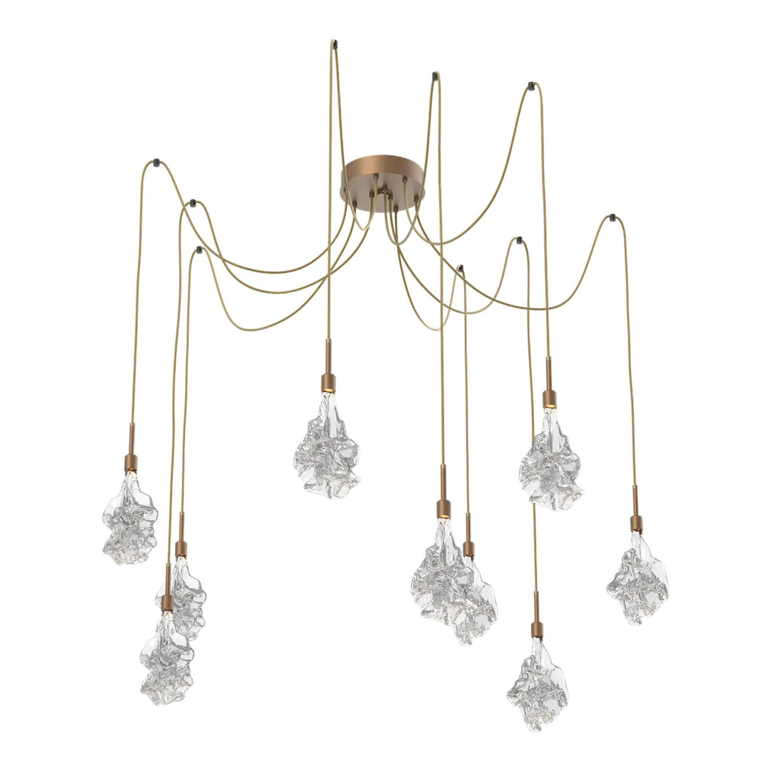Blossom Swag Chandelier by Hammerton Studio in Novel Brass with Clear Blossom glass on adjustable cord (9 Lights)