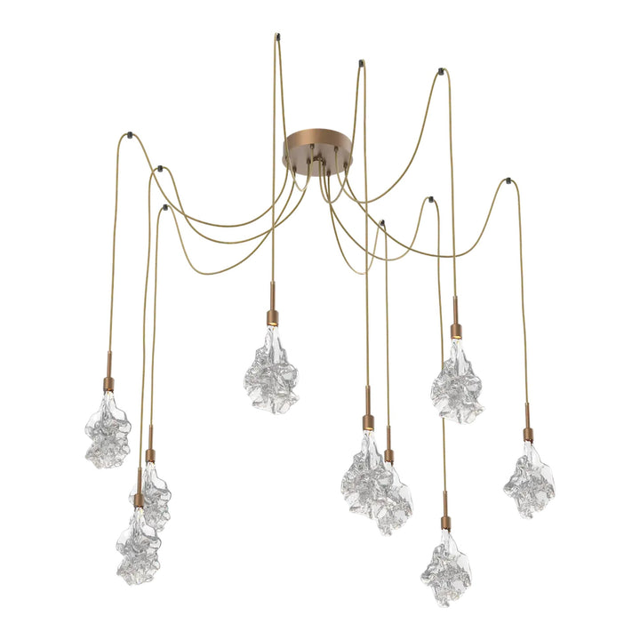 Blossom Swag Chandelier by Hammerton Studio in Novel Brass with Clear Blossom glass on adjustable cord (9 Lights)