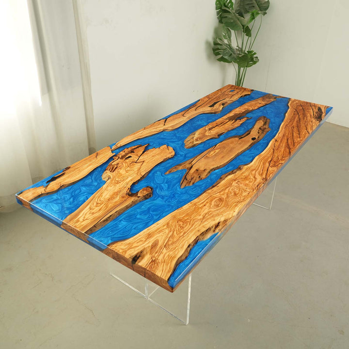 Malibu Blue Olive Wood Dining Table by Thomas Dawn