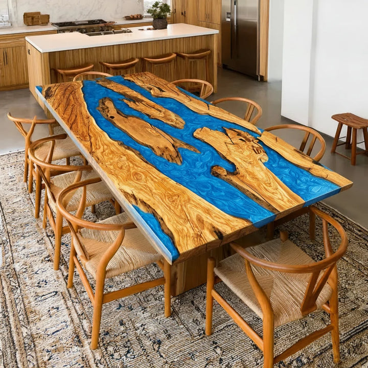 Malibu Blue Olive Wood Dining Table by Thomas Dawn