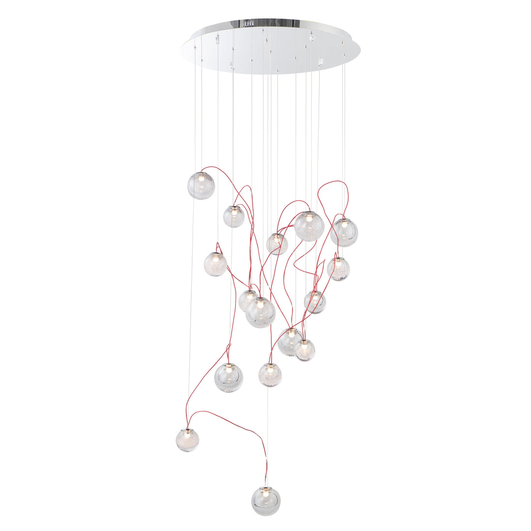 Bobble 16-Light LED Pendant by ET2 Lighting in Polished Chrome, front view