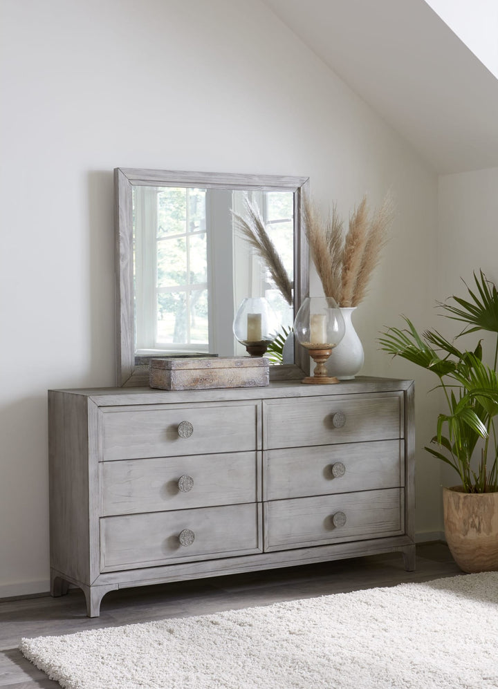 Boho Chic Mirror in Washed White — styled on the matching dresser (sold separately)