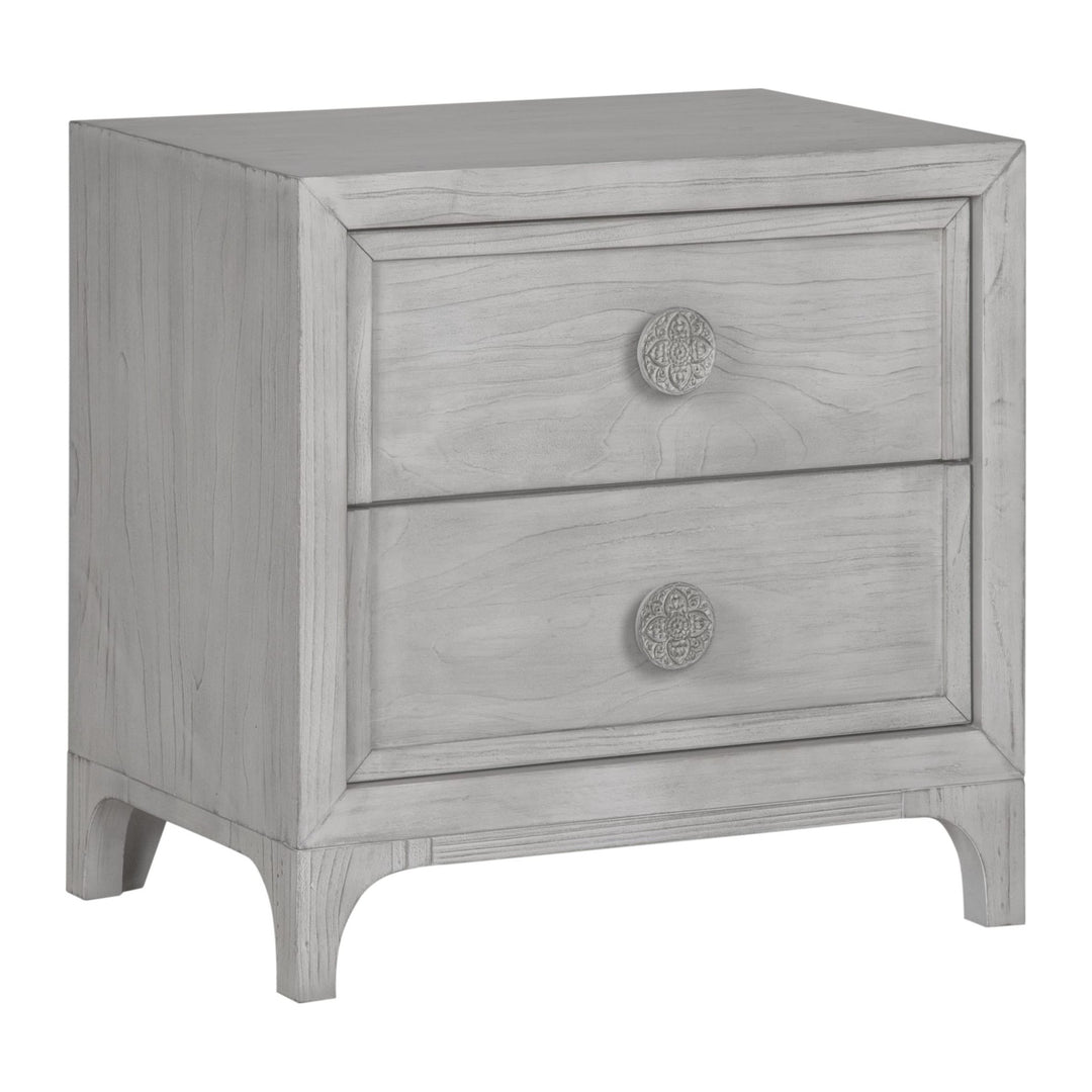 Boho Chic Two Drawer Nightstand by Modus in Washed White — on a white background