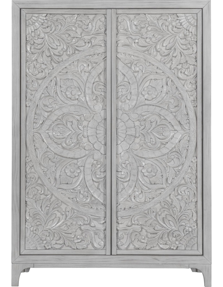 Boho Chic Wardrobe Chest in Washed White — on a white background