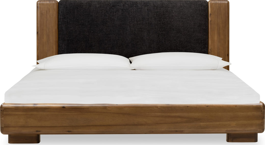 Boka Chenille Upholstered Wood Platform Bed — white background, front view