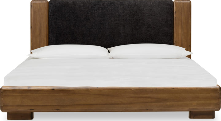 Boka Chenille Upholstered Wood Platform Bed — white background, front view
