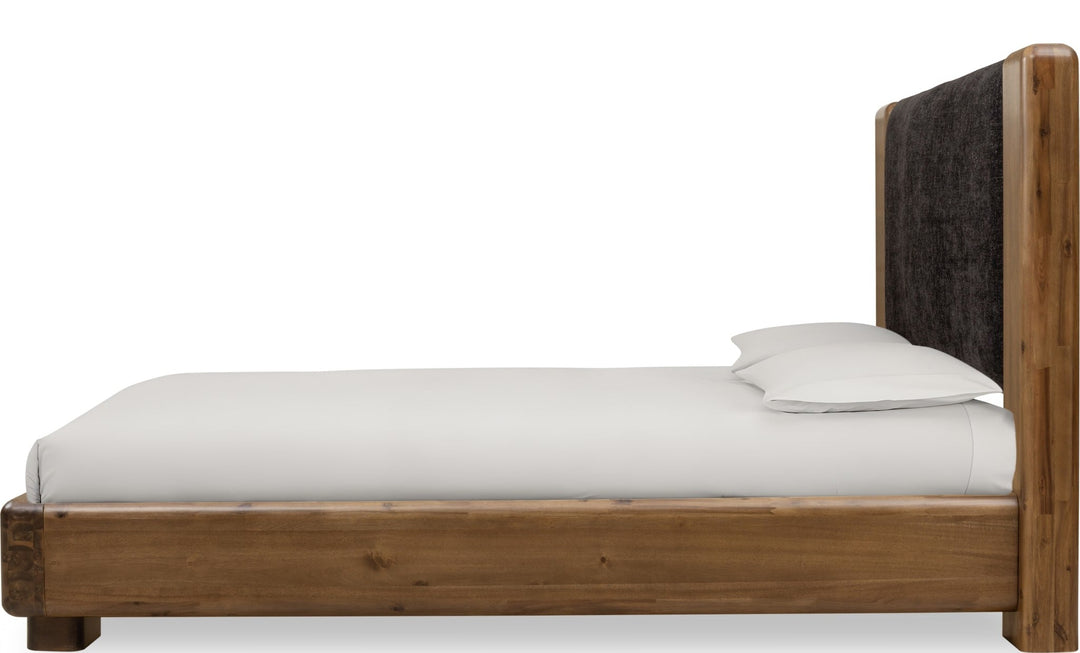 Boka Chenille Upholstered Wood Platform Bed — white background, side profile
