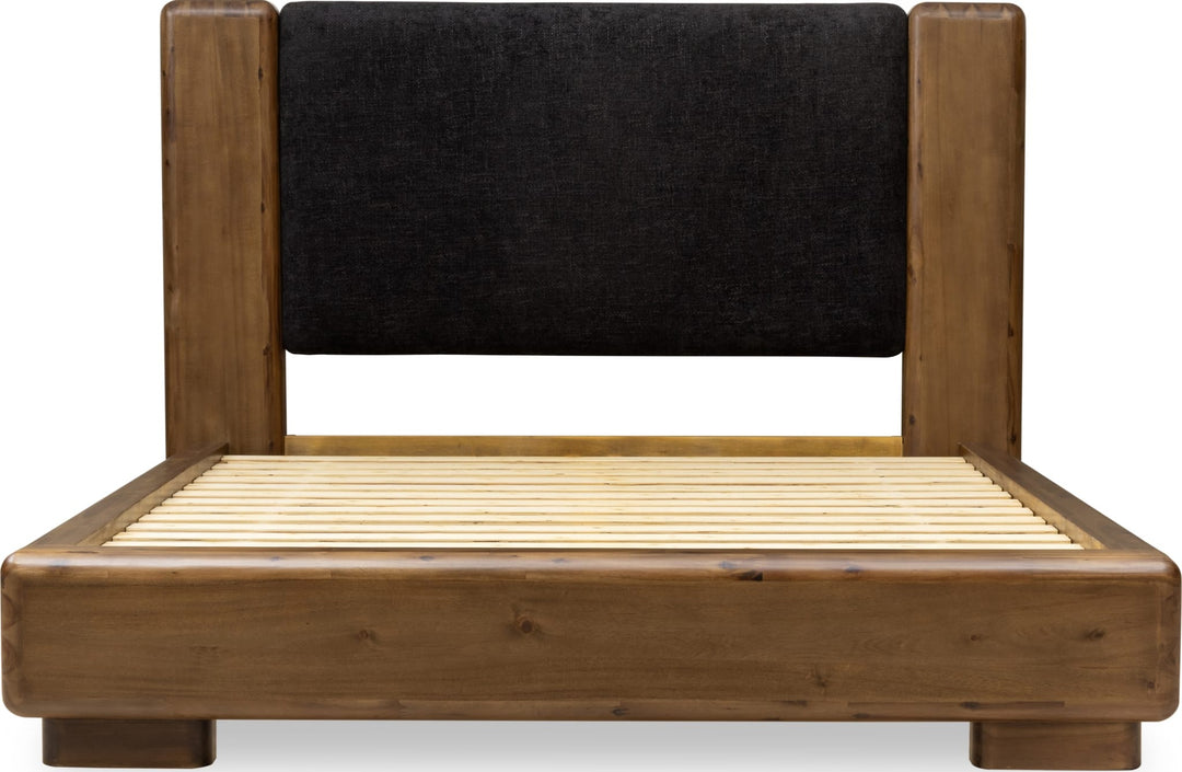 Boka Chenille Upholstered Wood Platform Bed — front view without mattress