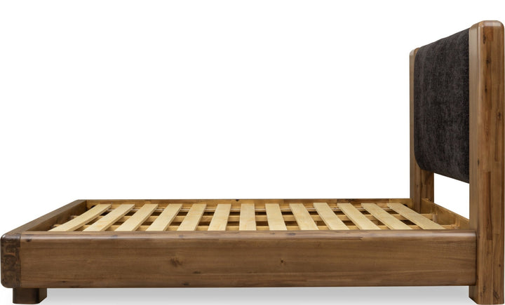 Boka Chenille Upholstered Wood Platform Bed — side view without mattress