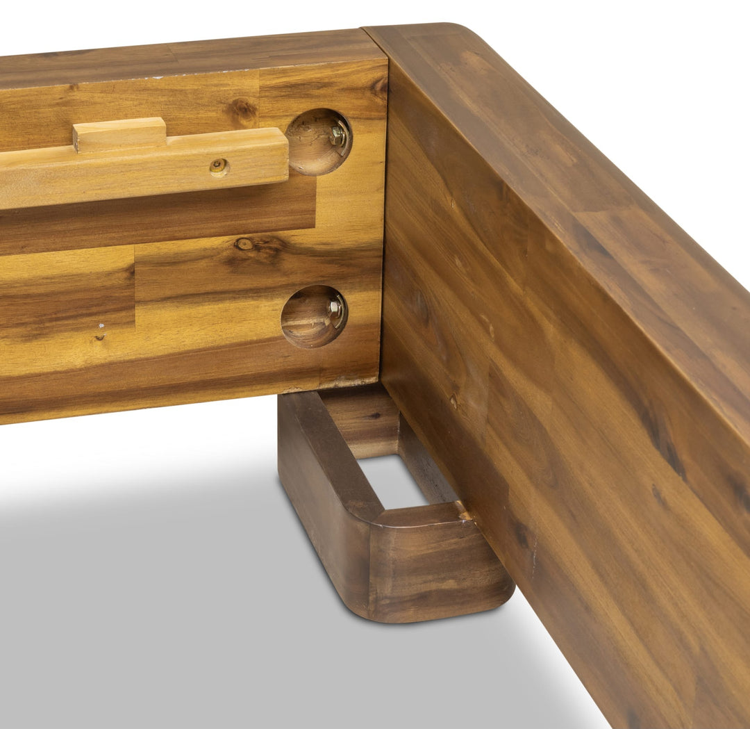 Boka Chenille Upholstered Wood Platform Bed — close-up of the footboard corner
