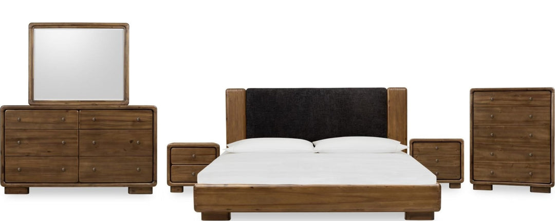 Boka Chenille Upholstered Wood Platform Bed — shown with the Boka bedroom group — white background