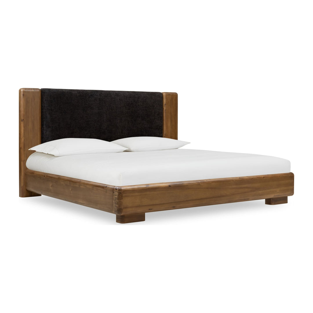 Boka Chenille Upholstered Wood Platform Bed by Modus — white background, angled view