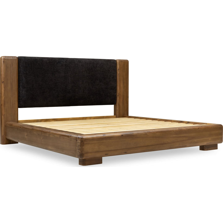 Boka Chenille Upholstered Wood Platform Bed — angled view without mattress