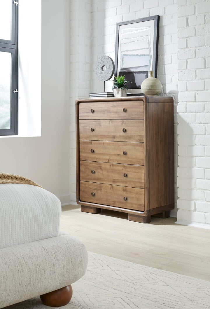 Boka Five Drawer Chest in Impala — styled in a room