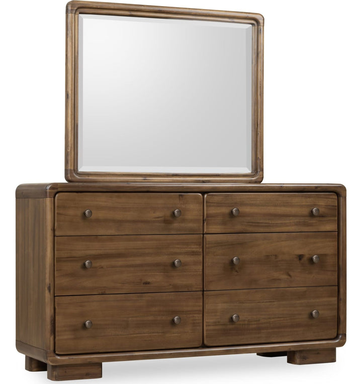Boka Six Drawer Dresser in Impala — on a white background with the matching mirror (sold separately)