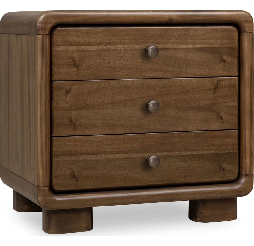 Boka Three Drawer Nightstand in Impala — on a white background