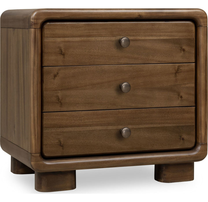 Boka Three Drawer Nightstand in Impala — on a white background