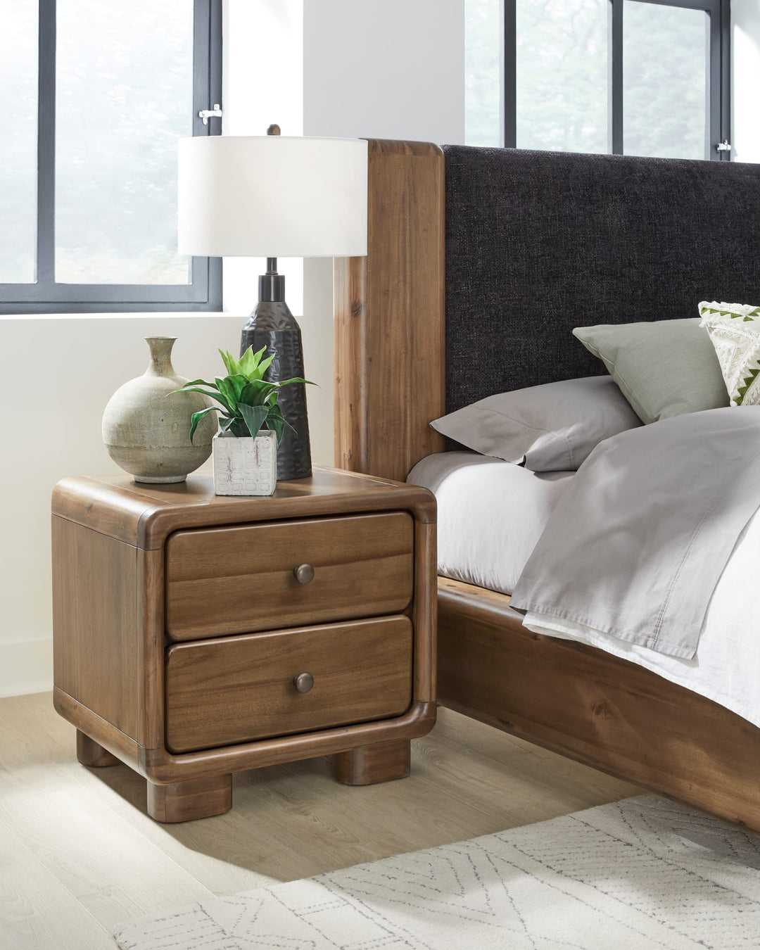 Boka Two Drawer Nightstand in Impala — in a bedroom setting