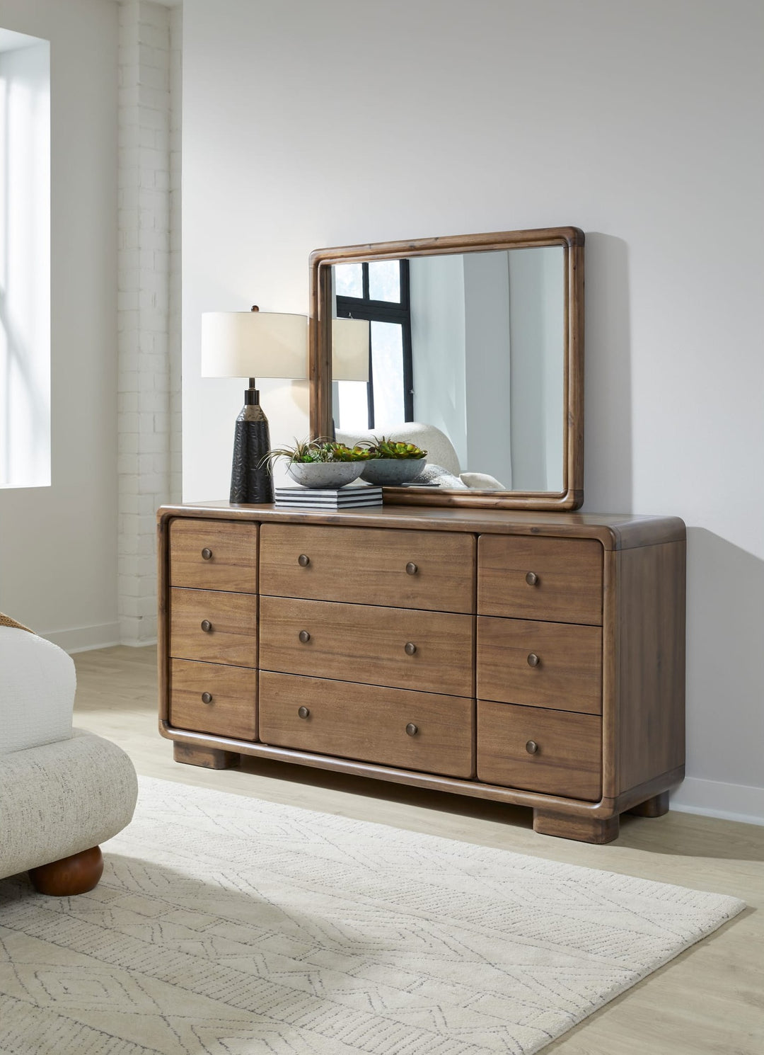 Boka Wall or Dresser Mirror in Impala — styled on the matching dresser (sold separately)