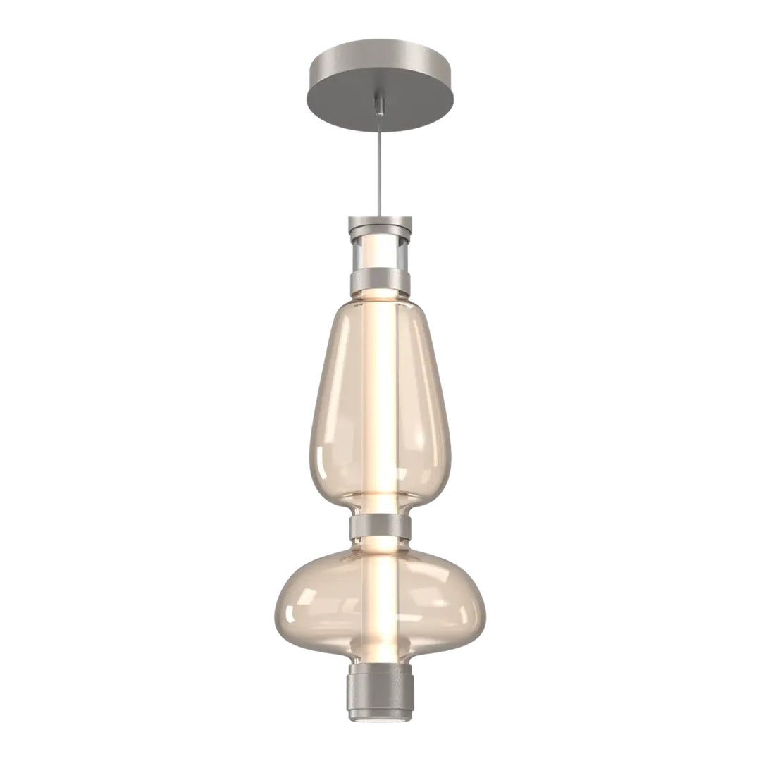 Bolla Mandrel Double Pendant by Hammerton Studio in Beige Silver with Amber glass
