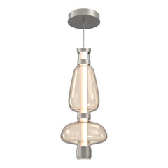 Bolla Mandrel Double Pendant by Hammerton Studio in Beige Silver with Amber glass