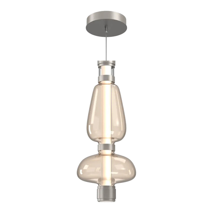 Bolla Mandrel Double Pendant by Hammerton Studio in Beige Silver with Amber glass