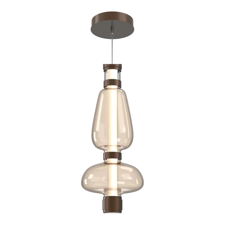 Bolla Mandrel Double Pendant by Hammerton Studio in Burnished Bronze with Amber glass